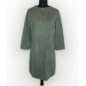 CK Bradley Bond Shift Dress Faux Microsuede 3/4 Sleeve Olive Army Green LARGE
